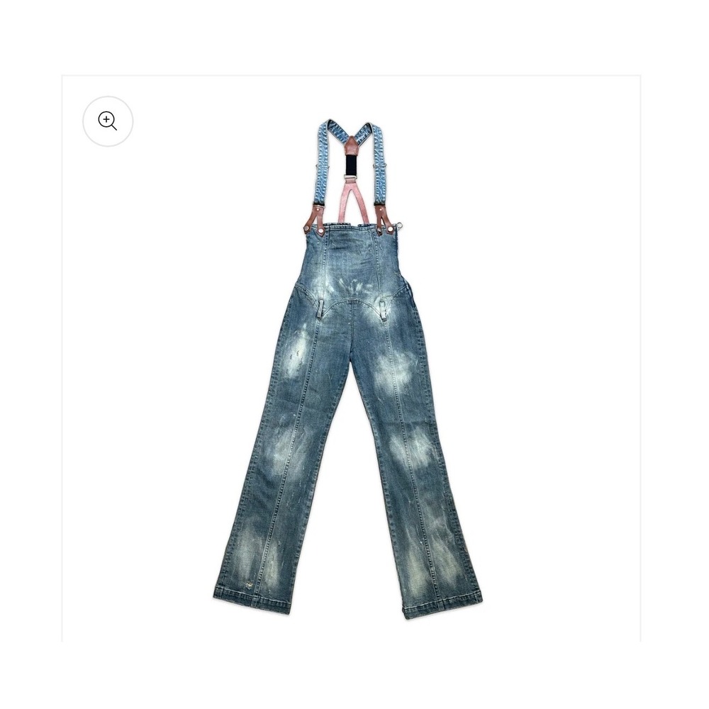 Pearly Gates Denim Overalls Womens Medium Blue Cotton Distressed Lace Up Back